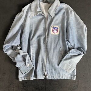 DENIUM VINTAGE COLLARED ZIP JACKET WITH BOLD 'MFA' SHIELD PATCH